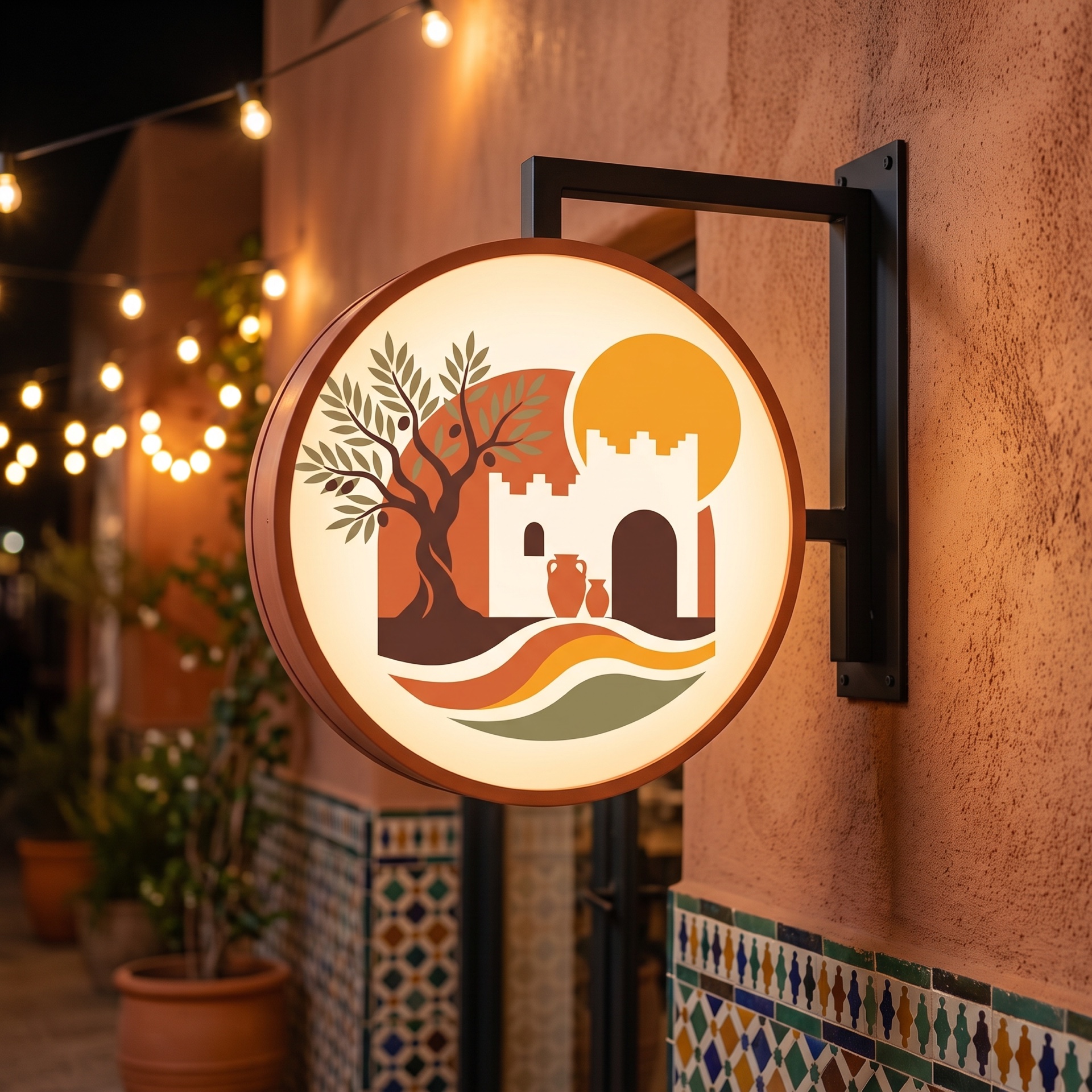 L'enseigne lumineuse Casa Nahil, le soir